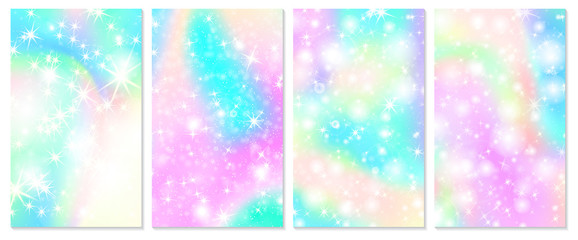 Unicorn rainbow background. Holographic sky