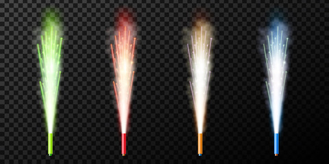 Creative vector illustration of firework fountain of sparks salute isolated on transparent background. Art design sparkling pillar of fire template. Abstract concept graphic christmas element