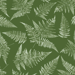 Fern leaf drawing seamless pattern. Floral green background for textile, fabric, wallpapers, covers, print, decoupage. Forest pacifying ornament