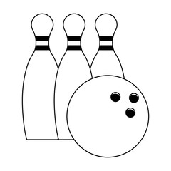 Bowling pins and ball symbol in black and white