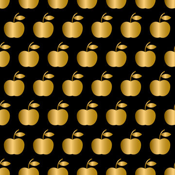 Seamless Pattern Of Gold Apple On Black Background