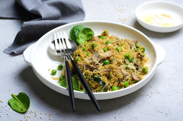 Quinoa with Green Peas, Spinach and Mushroom, Vegetarian Meal