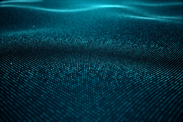 Abstract data technology. Digital landscape with particles, dots. Cyberspace technology. Wavy surface consisting of points - transferring big data. 3D illustration
