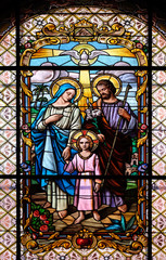 Holy Family, stained glass window in the Parish Church of the Visitation of the Virgin Mary in Zagreb, Croatia 