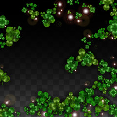 Vector Clover Leaf  Isolated on Transparent Background with Space for Text. St. Patrick's Day Illustration. Ireland's Lucky Shamrock Poster. Invintation for Concert in Pub. Top View. Success Symbols.