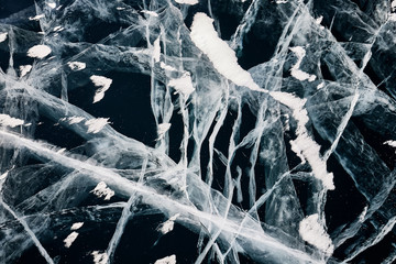 ice and cracks on the surface of Lake Baikal, Winter