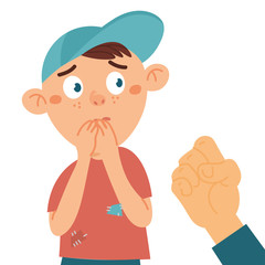 Physical bullying concept. Vector illustration about child abuse, harassment fat and body shaming, racism at school.