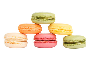 Pile of colorful sweet macaroons isolated on a white background