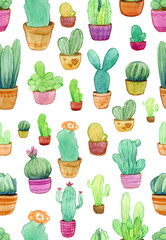  watercolor cacti pattern fabric