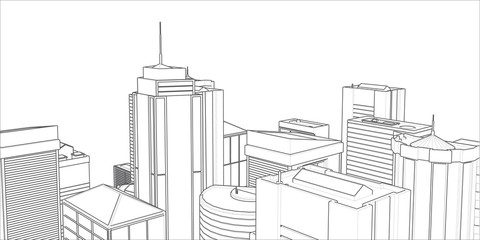 Technical project of the city .Drawing of skyscrapers, buildings.Big cities cityscapes and buildings .