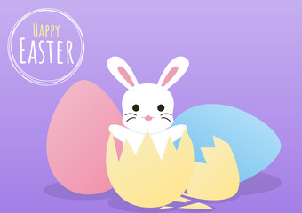 happy easter greeting card with bunny pop from egg template, vector illustration