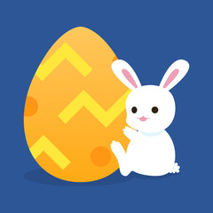 bunny holding egg, happy easter, vector illustration