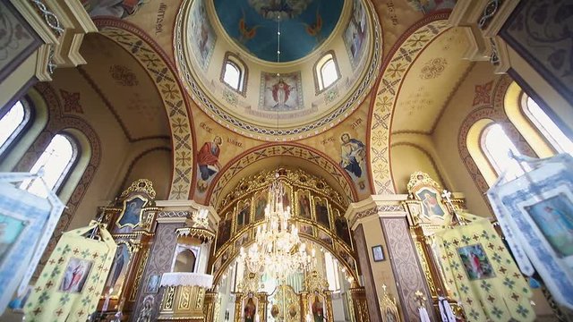 The interior of the old church. Scenery in the church