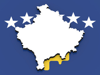 3D map of Kosovo on the national flag