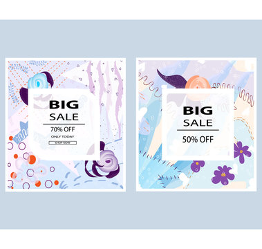 Set of creative Social Media Sale headers or banners with discount offer. Design for seasonal clearance. It can be used in advertising, web design, graphic design