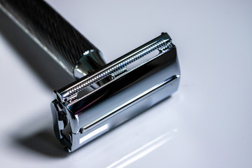 Chrome double-edged classic shaving safety razor. Beard care