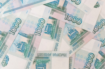 Fototapeta na wymiar Money. 1000 russian rubles banknotes (background)