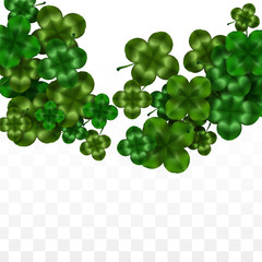 Vector Clover Leaf  Isolated on Transparent Background with Space for Text. St. Patrick's Day Illustration. Ireland's Lucky Shamrock Poster. Invintation for Concert in Pub. Top View. Success Symbols.