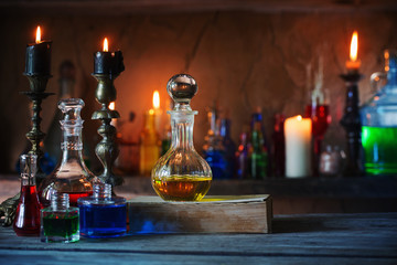 Magic potion, ancient books and candles