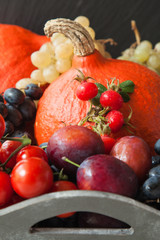 Naklejka na ściany i meble Assortment of fresh autumn fruits and vegetables