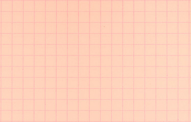 Blank paper sheet of a notebook. Grid. Pink. Background