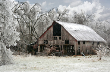 Rustic Weathered Barn Farm Ice Storm Springfield Southwest Missouri MO