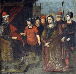 Obraz premium Saint Barbara before the judge, altarpiece in the Church of the Saint Barbara in Velika Mlaka, Croatia 