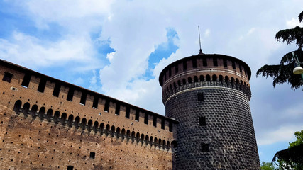 Sforza castle building, ancient italian architecture, european tower sightseeing