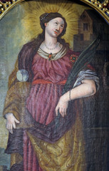 St. Barbara, a virgin and a martyr, a protector of miners and a good death, altarpiece in the Church of the Saint Barbara in Velika Mlaka, Croatia