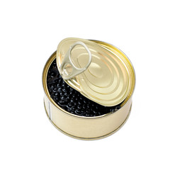 Black caviar in a jar on a white isolated background, top view