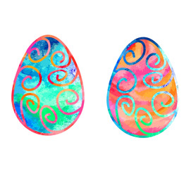 Blue and orange Easter eggs with tracery and texture