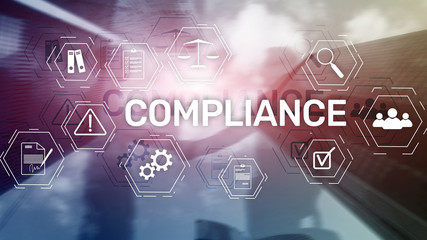 Compliance diagram with icons. Business concept on abstract background.