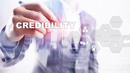 Corporate credibility improvement concept. Multiple exposure, mixed media background
