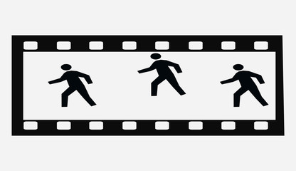 film strip and people running on white background