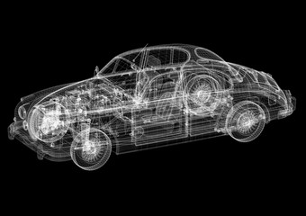 Naklejka premium Old Car Architect blueprint 