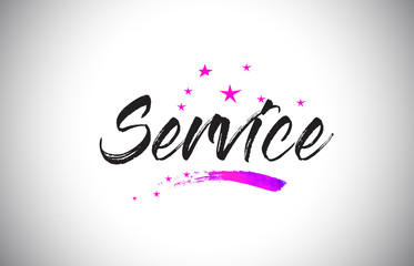 Service Handwritten Word Font with Vibrant Violet Purple Stars and Confetti Vector.