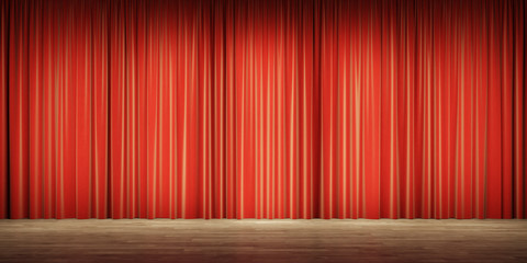 Background image of red velvet stage curtains. 