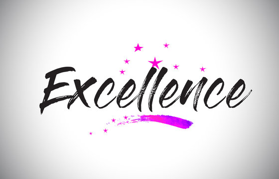 Excellence Handwritten Word Font With Vibrant Violet Purple Stars And Confetti Vector.