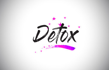 Detox Handwritten Word Font with Vibrant Violet Purple Stars and Confetti Vector.