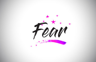 Fear Handwritten Word Font with Vibrant Violet Purple Stars and Confetti Vector.