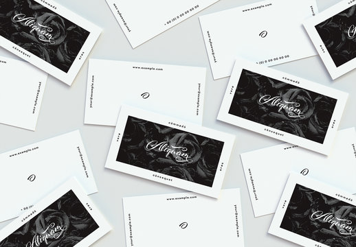 Business Card Layout with Dark Floral Pattern