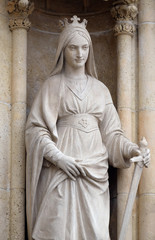 Statue of Saint Catherine of Alexandria on the portal of the Zagreb cathedral 