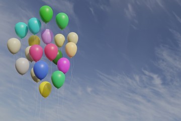 Bunch of colorfull balloons with blue sky 3d rendering