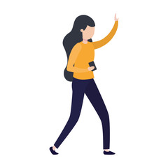 young woman with smartphone avatar character