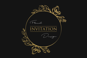Fototapeta na wymiar Floral luxury invitation golden frame. Luxury Floral design element. Floral logo or icon.