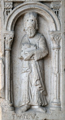 Saint Judas Thaddeus the apostle, bass relief by followers of Wiligelmo, Princes’ Gate, Modena Cathedral, Italy 