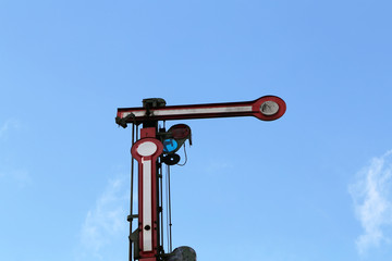 Train traffic sign. Vintage Railway Semaphore Signal showing STOP