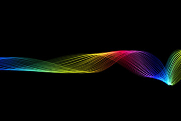 abstract colorful raibow wavy smoke flame over black background