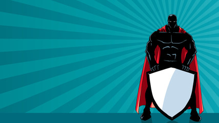 Superhero Holding Shield Ray Light Silhouette