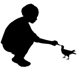 feeding the pigeon, silhouette vector